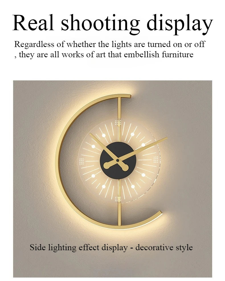 Living room light luxury creative clock wall lamp