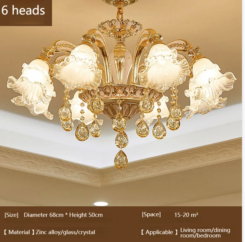 European Style Living Room Pendant Light Simple And Luxurious Dining Room Bedroom Main Light Facing Downwards New Crystal Light
