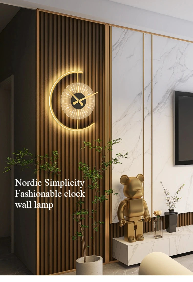 Living room light luxury creative clock wall lamp