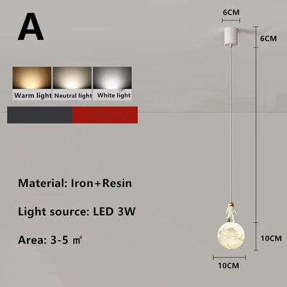 Bedside Pendant Lights Minimalist Modern TV Background Wall Light Lunar Astronaut Children&