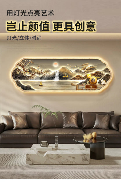 Mountain water living room light painting modern light luxury with led light creative high-end sofa background wall light painti