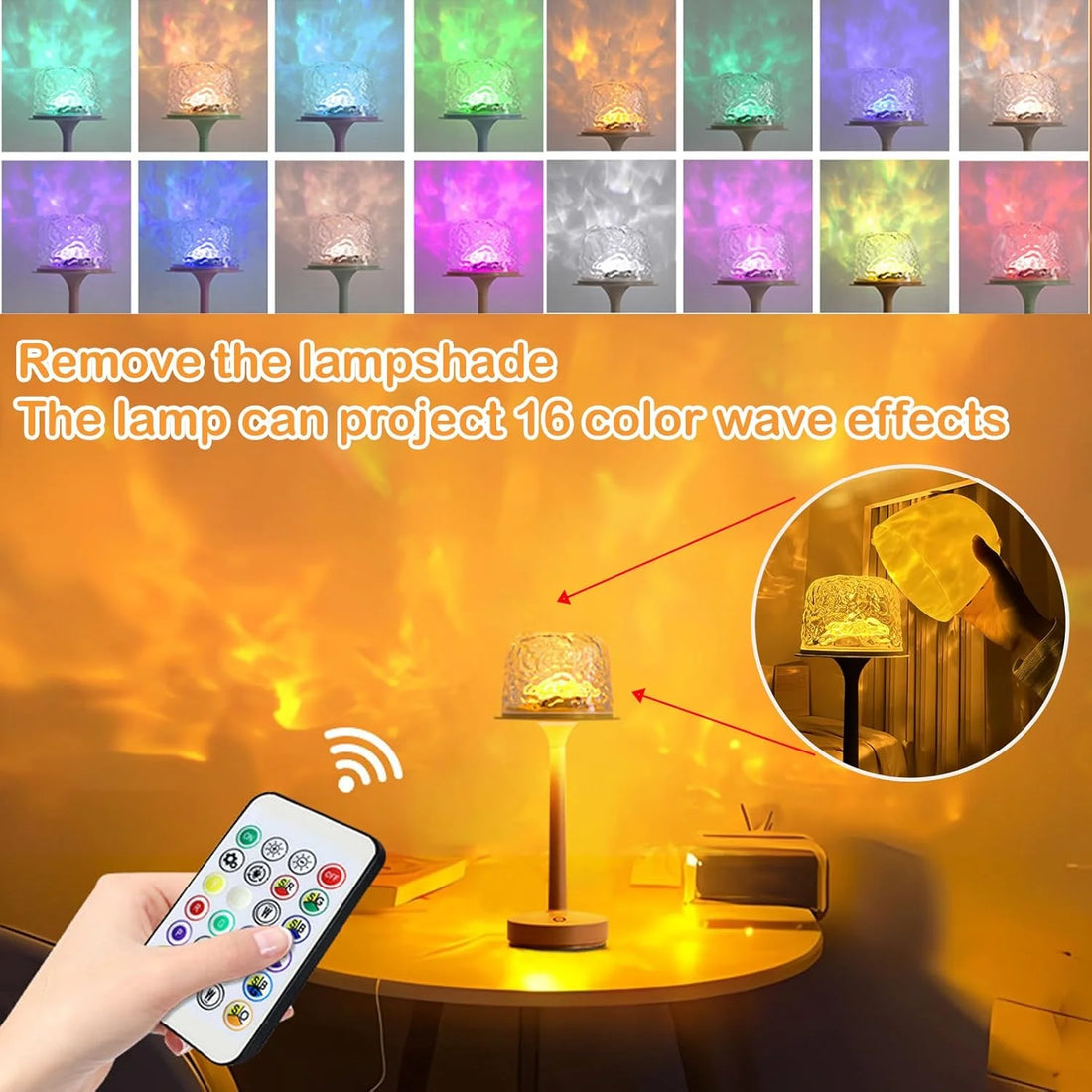 Touch Ocean Wave Projector Light Cordless Shower Bedside Lamp