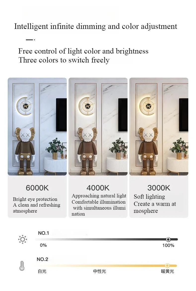 Living room light luxury creative clock wall lamp