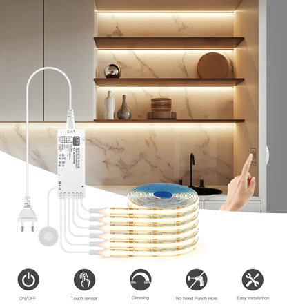 1-6pcs COB LED Strip Light Under Cabinet Collection Display Touch Dimmer Bookcase Wardrobe Motion Sensor Penet Wood Closet Lamp