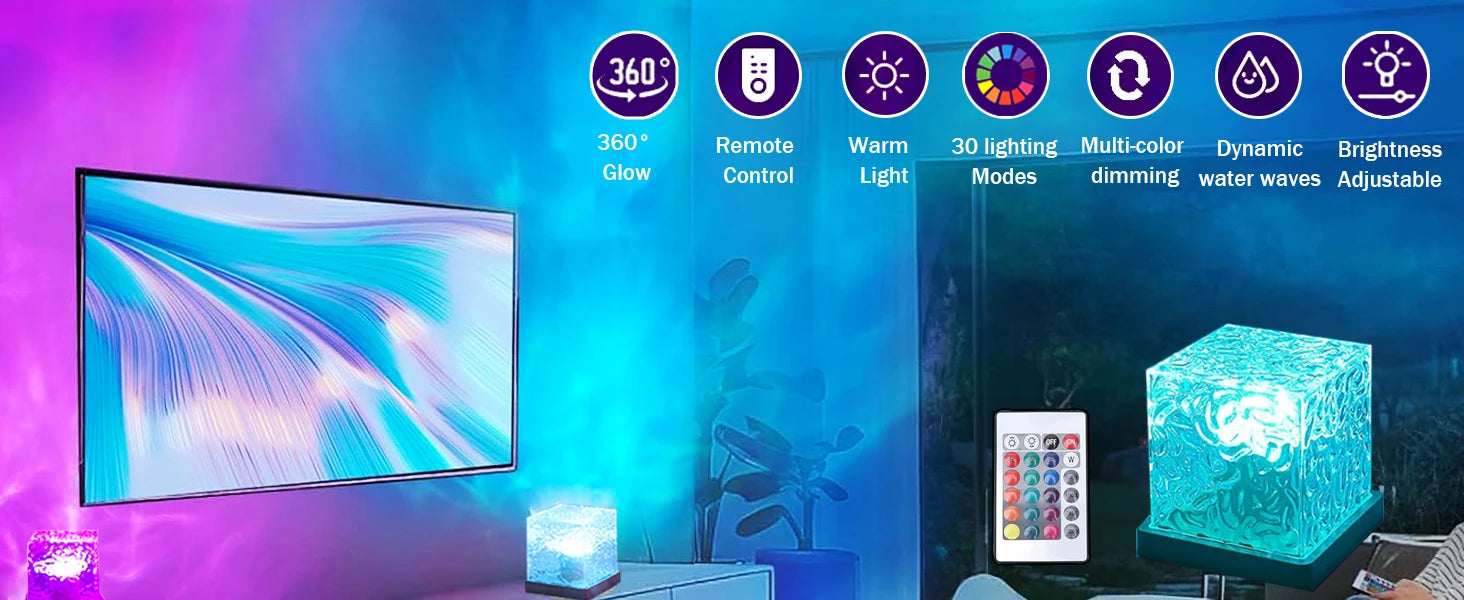 Ocean Wave Projector Light, 16-Color Luminor the Cube Lamp &amp; App Remote, 3D Holographic Water Ripple Romantic Ambient Lighting