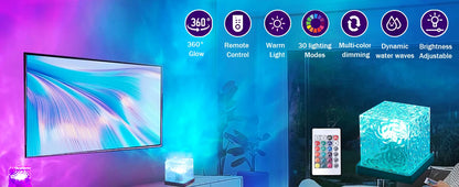 Ocean Wave Projector Light, 16-Color Luminor the Cube Lamp &amp; App Remote, 3D Holographic Water Ripple Romantic Ambient Lighting