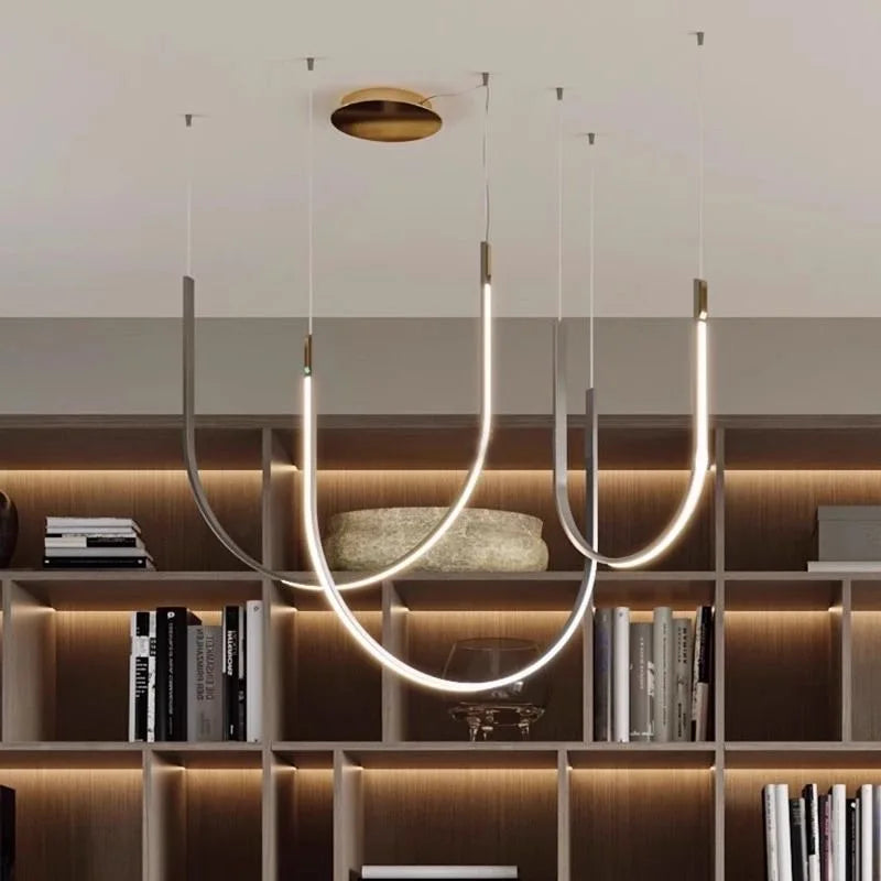 Living Room Study Modern Lines U shaped Dining l Chandelier LED