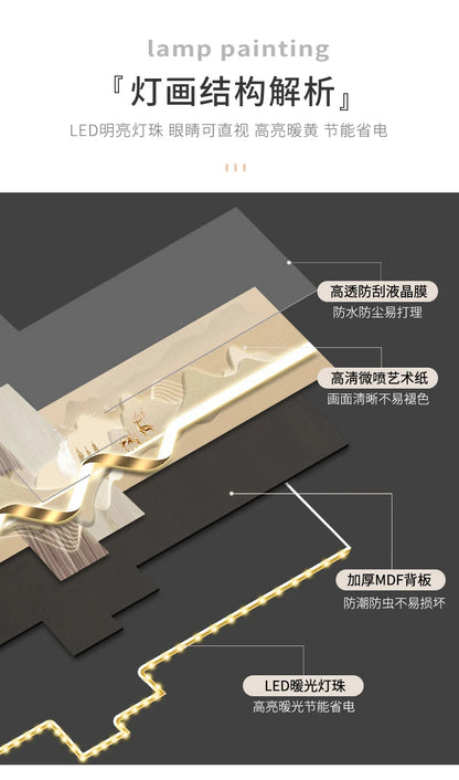 Mountain water living room light painting modern light luxury with led light creative high-end sofa background wall light painti