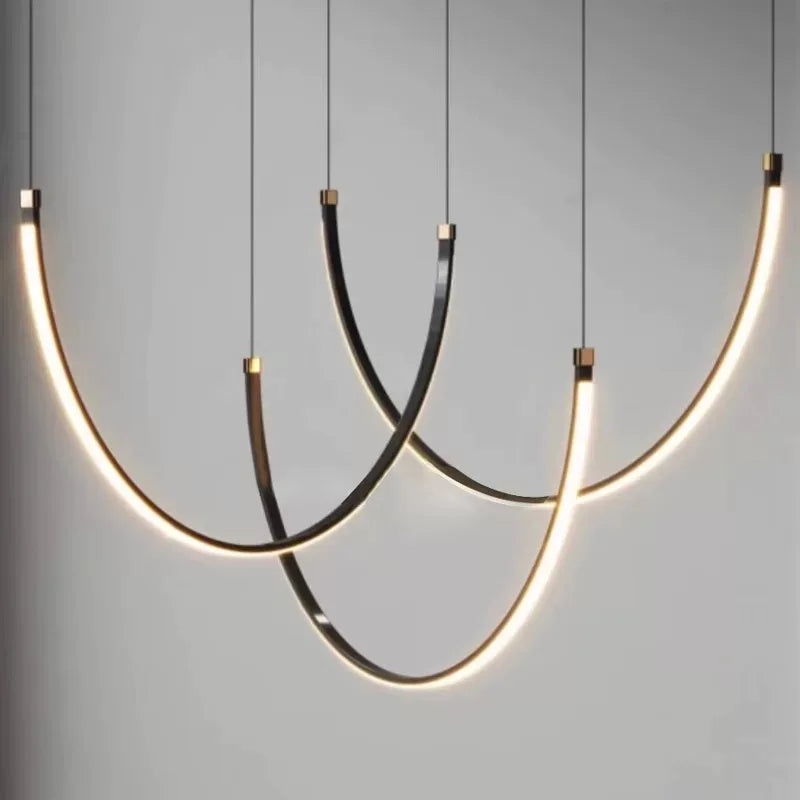 Living Room Study Modern Lines U shaped Dining l Chandelier LED