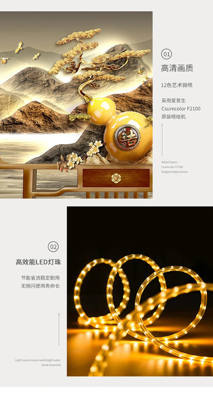 Mountain water living room light painting modern light luxury with led light creative high-end sofa background wall light painti