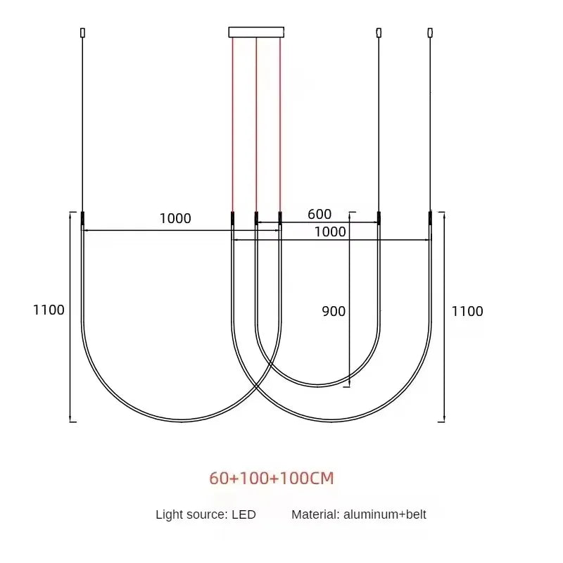 Living Room Study Modern Lines U shaped Dining l Chandelier LED