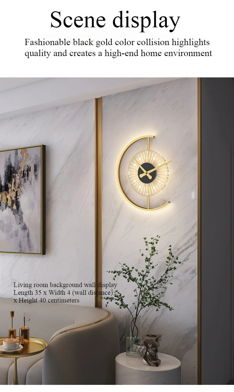 Living room light luxury creative clock wall lamp