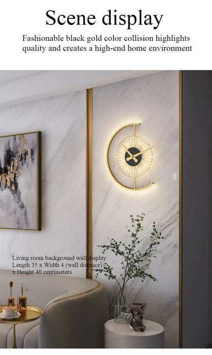Living room light luxury creative clock wall lamp
