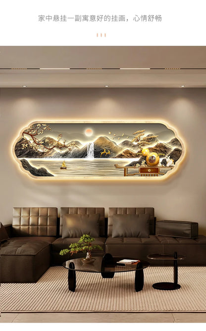 Mountain water living room light painting modern light luxury with led light creative high-end sofa background wall light painti