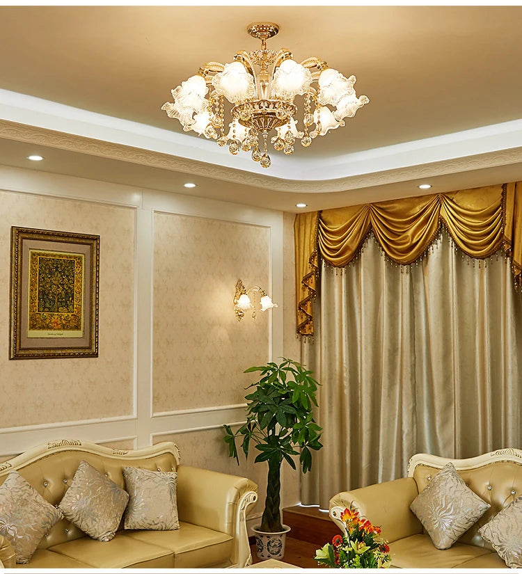 European Style Living Room Pendant Light Simple And Luxurious Dining Room Bedroom Main Light Facing Downwards New Crystal Light