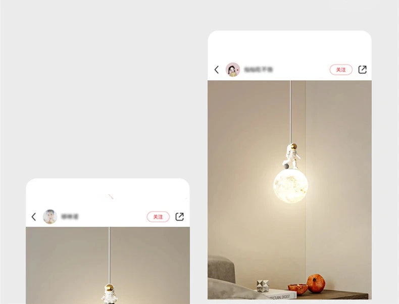 Bedside Pendant Lights Minimalist Modern TV Background Wall Light Lunar Astronaut Children&