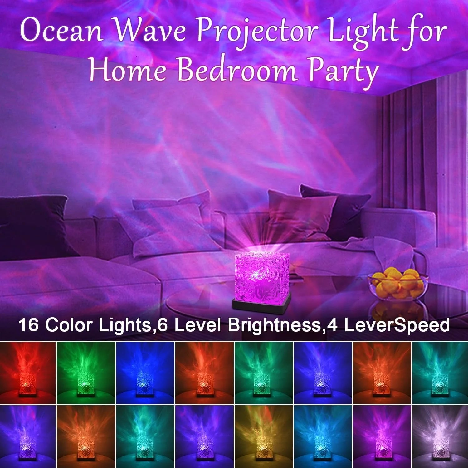 Ocean Wave Projector Light, 16-Color Luminor the Cube Lamp &amp; App Remote, 3D Holographic Water Ripple Romantic Ambient Lighting