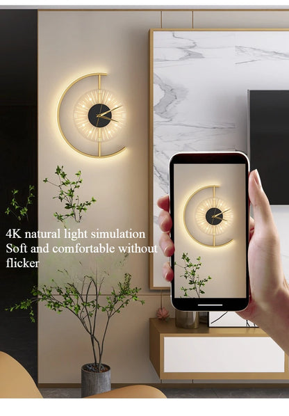 Living room light luxury creative clock wall lamp