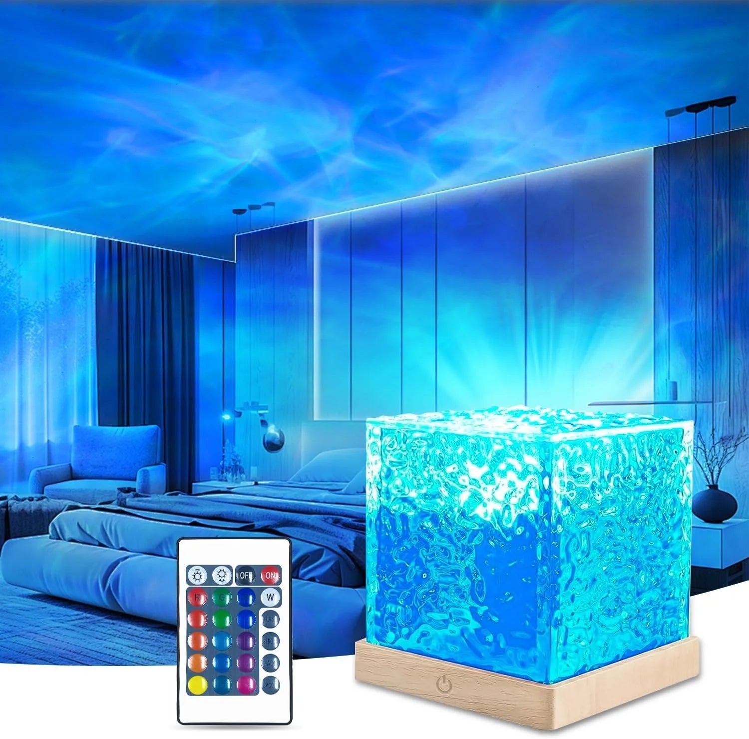Ocean Wave Projector Light, 16-Color Luminor the Cube Lamp &amp; App Remote, 3D Holographic Water Ripple Romantic Ambient Lighting