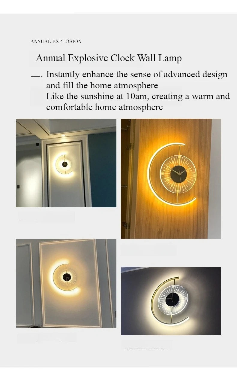 Living room light luxury creative clock wall lamp