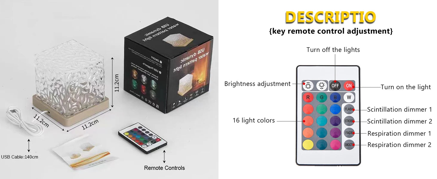 Ocean Wave Projector Light, 16-Color Luminor the Cube Lamp &amp; App Remote, 3D Holographic Water Ripple Romantic Ambient Lighting