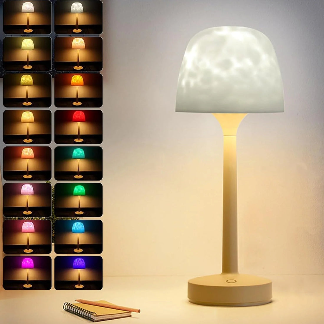 Touch Ocean Wave Projector Light Cordless Shower Bedside Lamp
