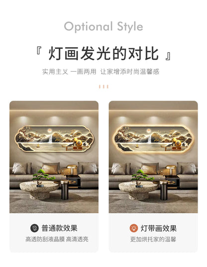 Mountain water living room light painting modern light luxury with led light creative high-end sofa background wall light painti